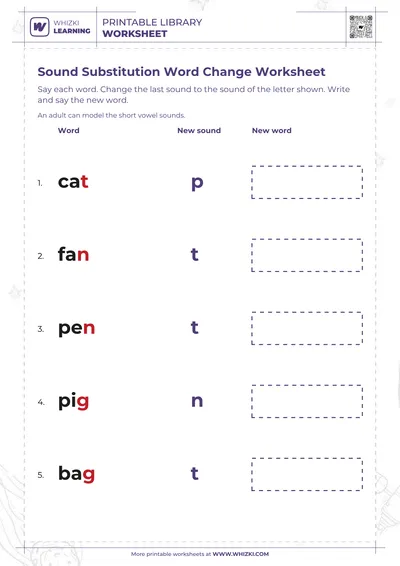 Sound Substitution Word Change Worksheet