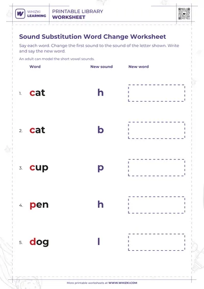 Sound Substitution Word Change Worksheet