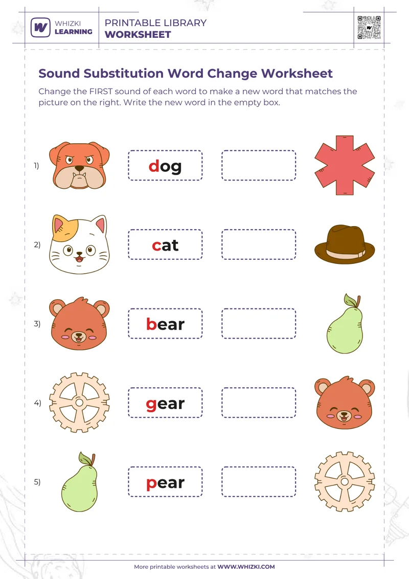 Sound Substitution Word Change Worksheet