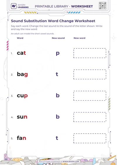 Sound Substitution Word Change Worksheet