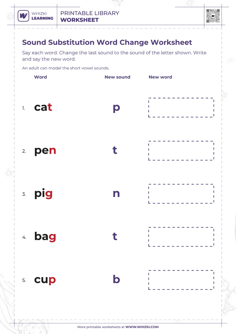 Sound Substitution Word Change Worksheet
