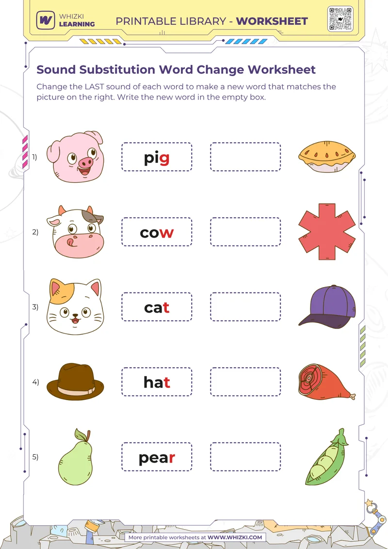 Sound Substitution Word Change Worksheet