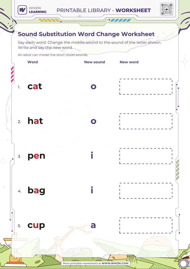 Sound Substitution Word Change Worksheet