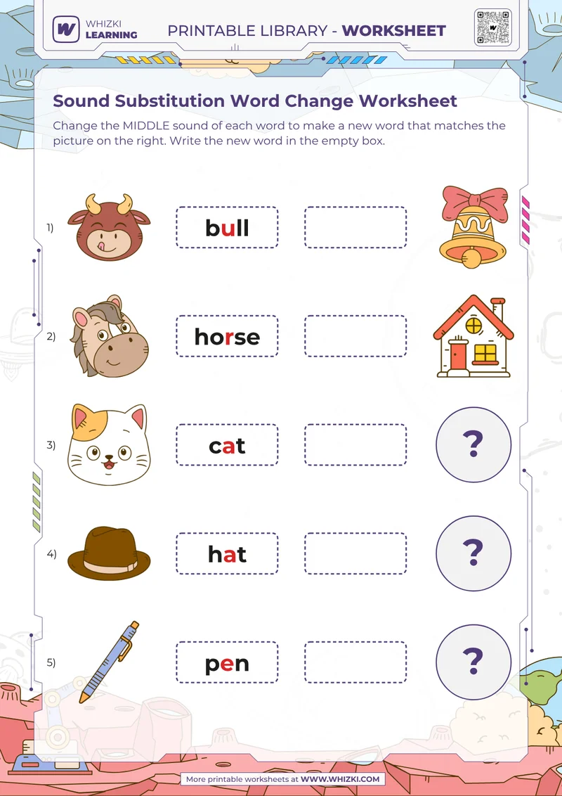 Sound Substitution Word Change Worksheet