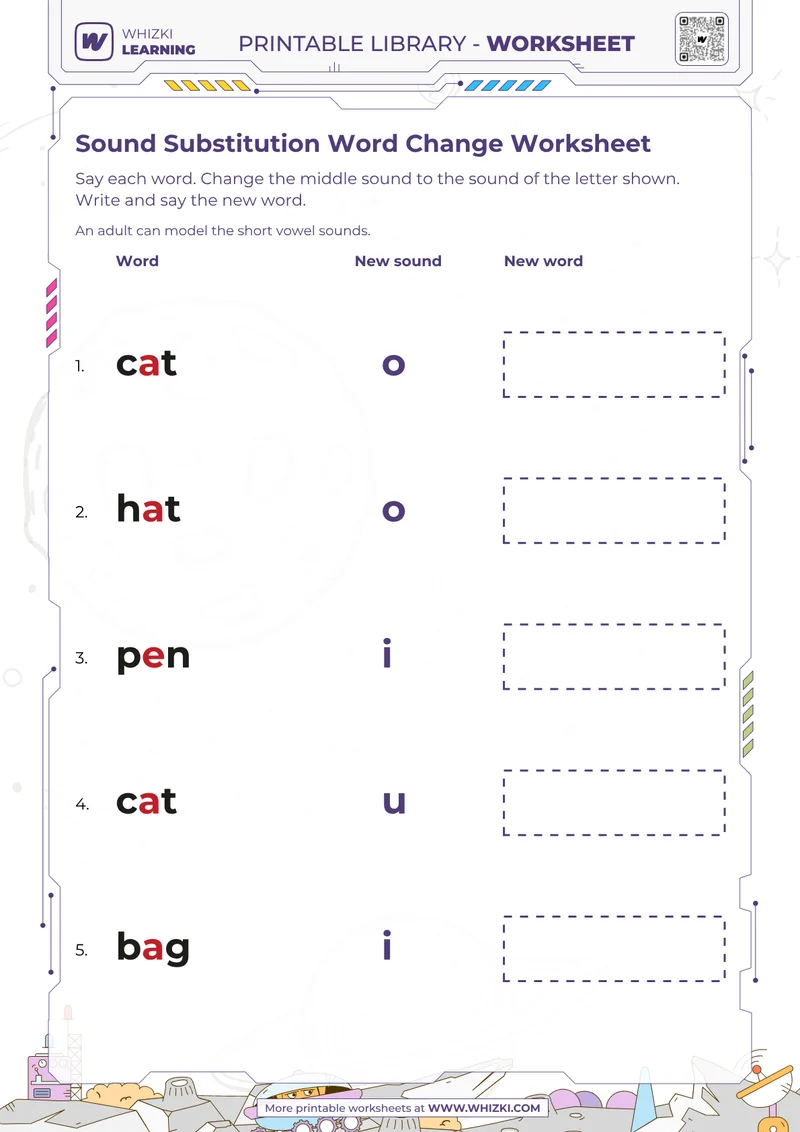 Sound Substitution Word Change Worksheet