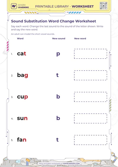 Sound Substitution Word Change Worksheet