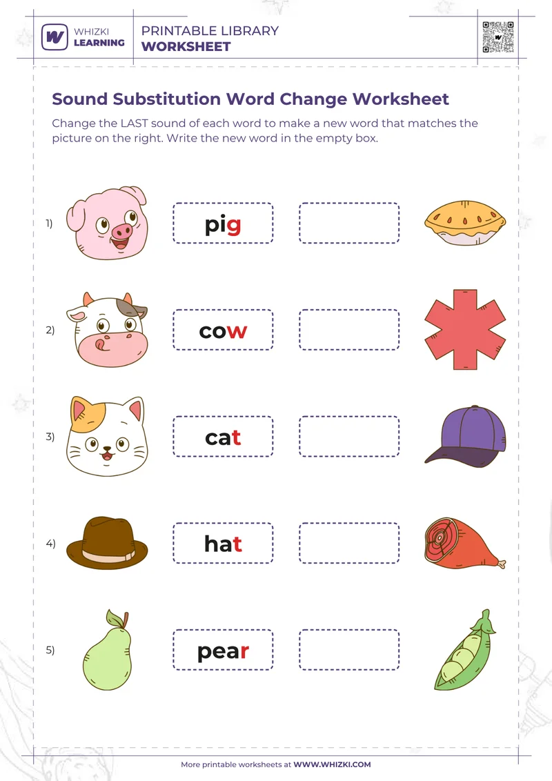 Sound Substitution Word Change Worksheet