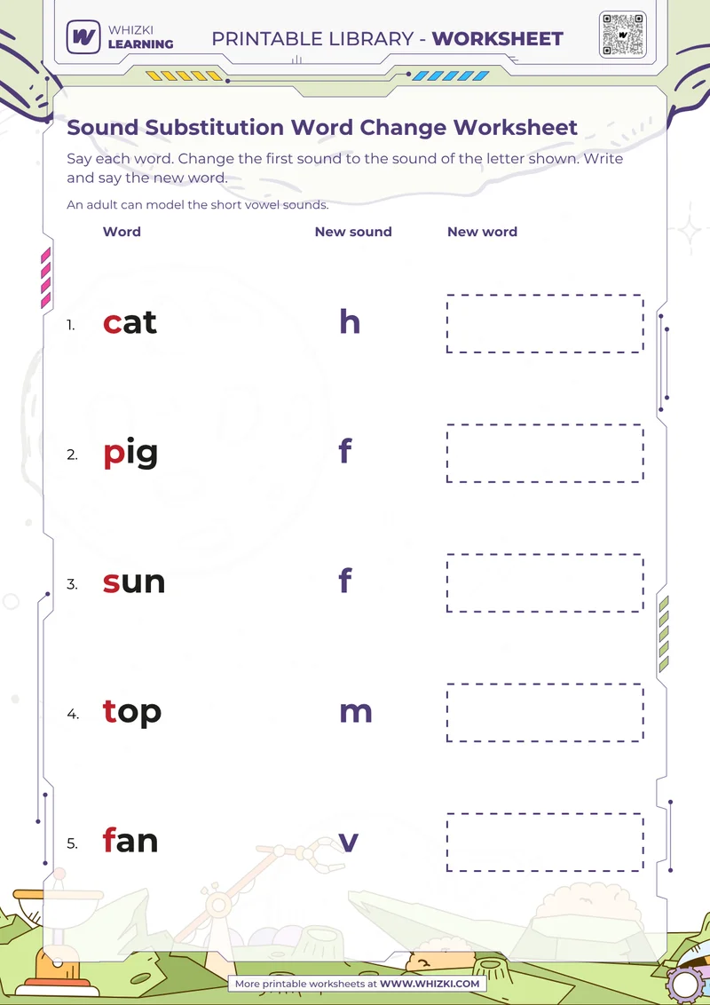 Sound Substitution Word Change Worksheet