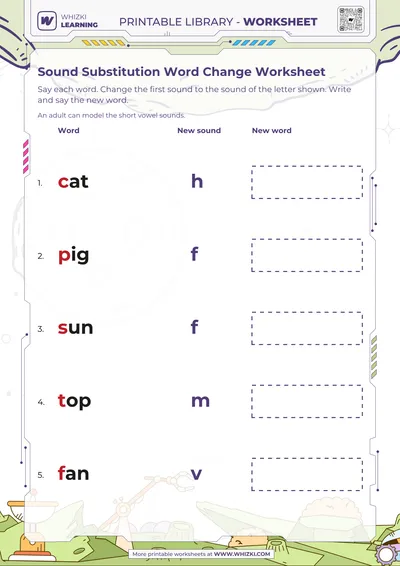 Sound Substitution Word Change Worksheet