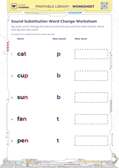 Sound Substitution Word Change Worksheet