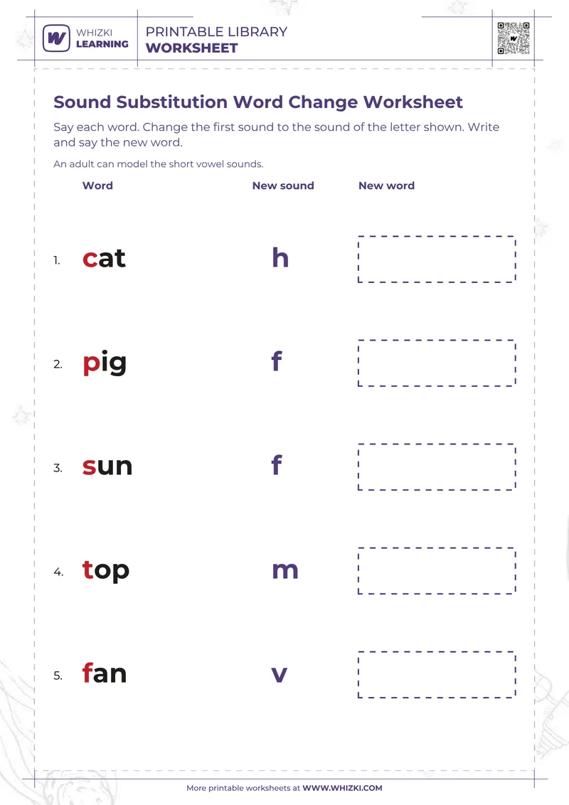 Sound Substitution Word Change Worksheet