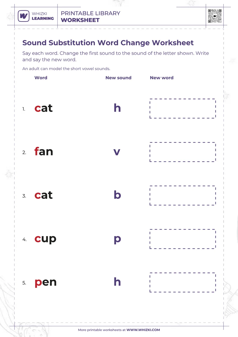 Sound Substitution Word Change Worksheet