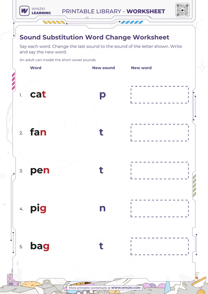 Sound Substitution Word Change Worksheet