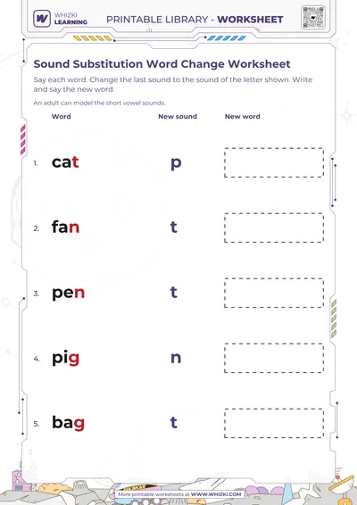 Sound Substitution Word Change Worksheet