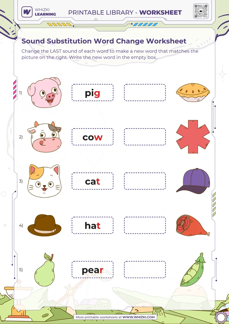 Sound Substitution Word Change Worksheet