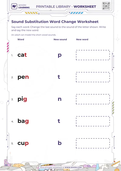 Sound Substitution Word Change Worksheet