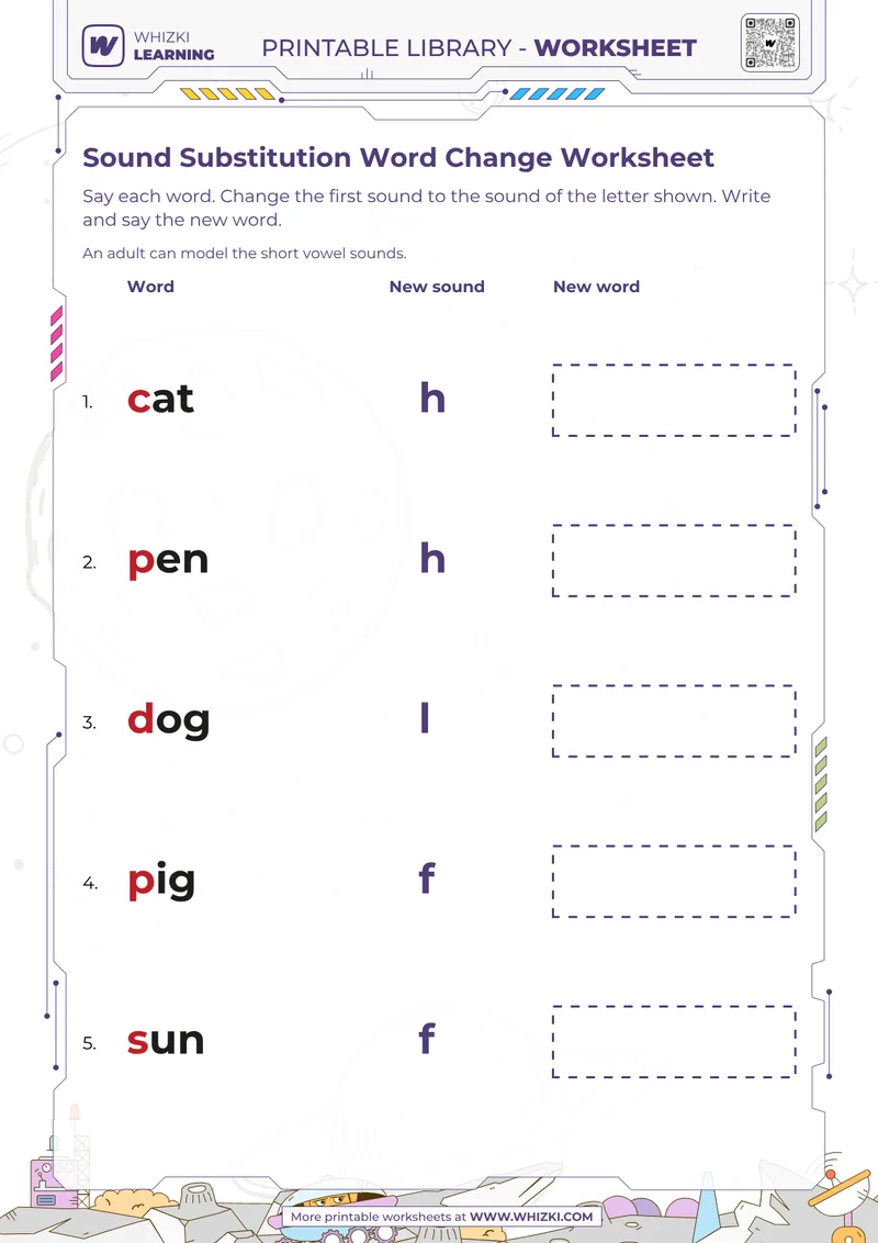 Sound Substitution Word Change Worksheet