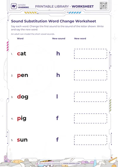 Sound Substitution Word Change Worksheet