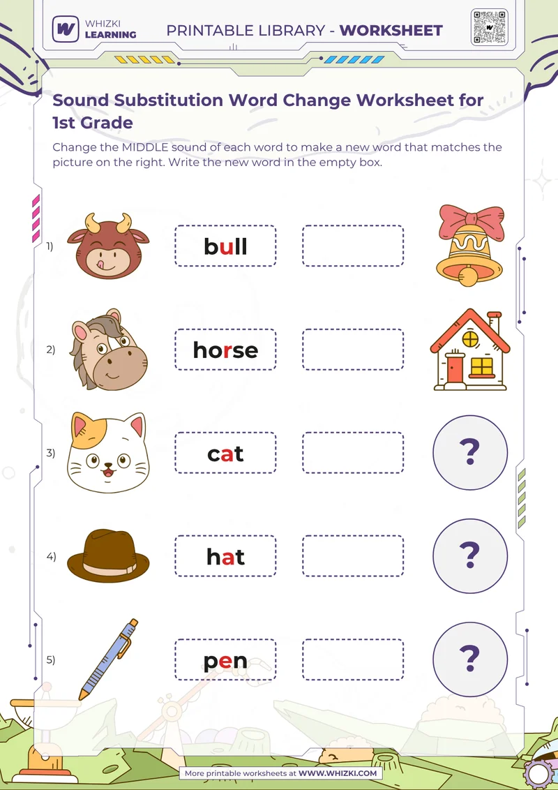 Sound Substitution Word Change Worksheet for 1st Grade