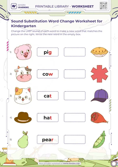 Sound Substitution Word Change Worksheet for Kindergarten