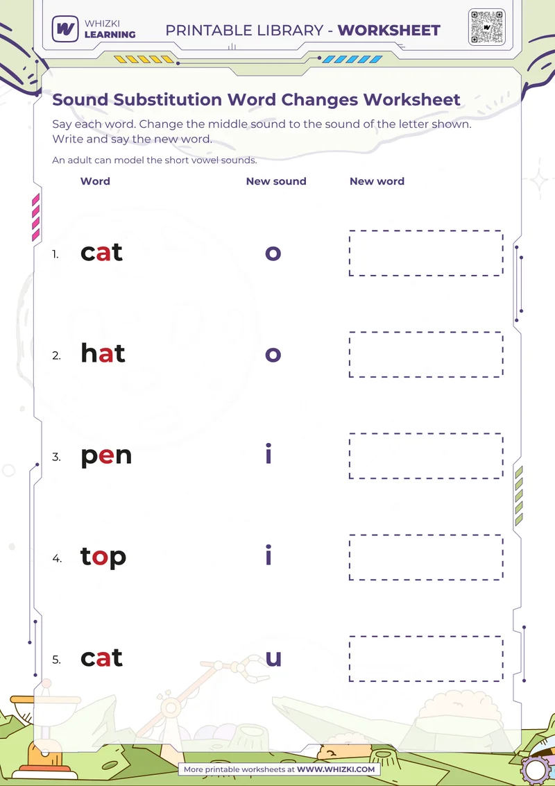 Sound Substitution Word Changes Worksheet