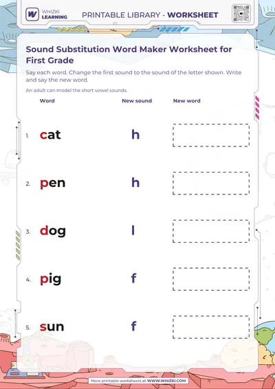 Sound Substitution Word Maker Worksheet for First Grade