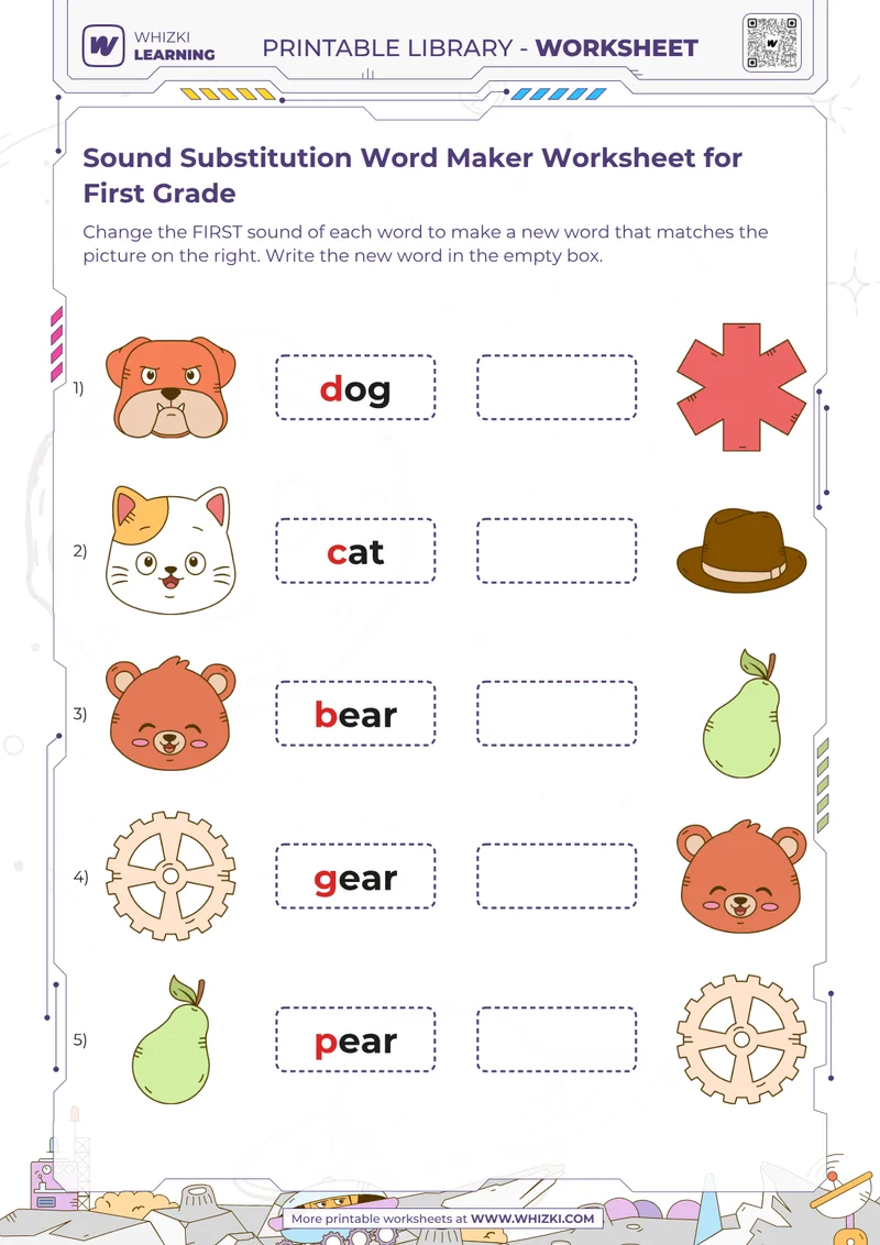 Sound Substitution Word Maker Worksheet for First Grade