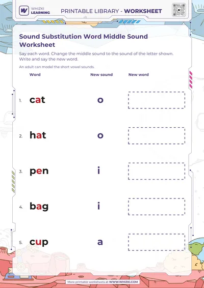 Sound Substitution Word Middle Sound Worksheet