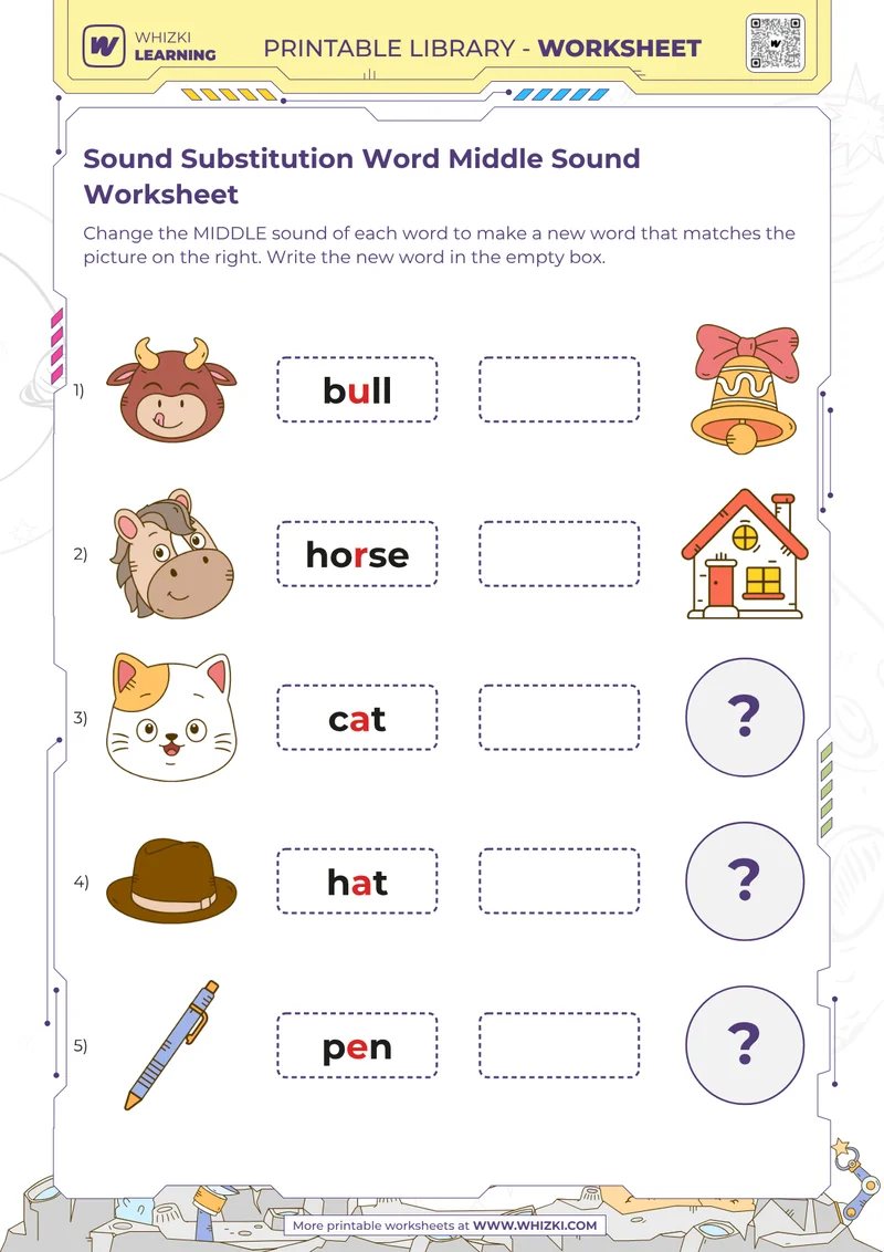 Sound Substitution Word Middle Sound Worksheet