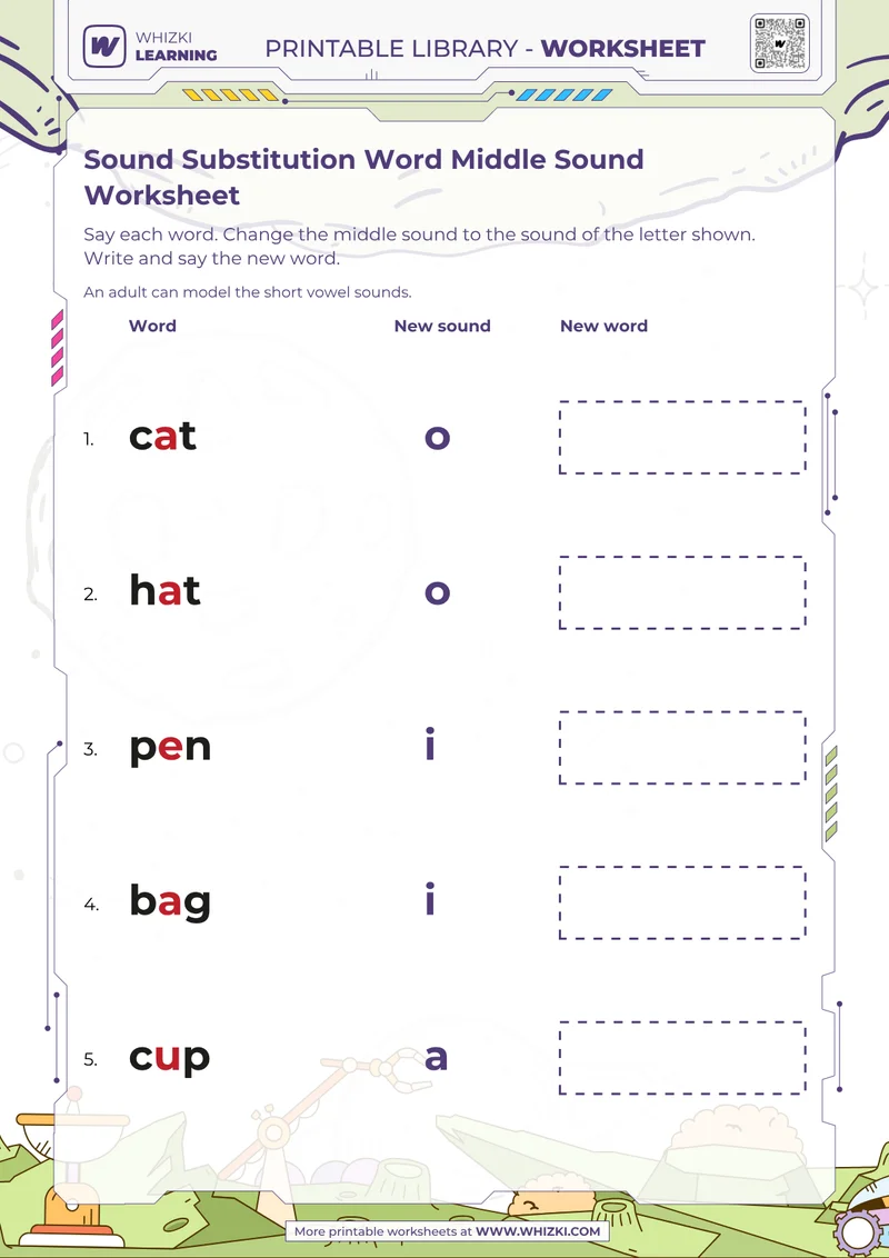 Sound Substitution Word Middle Sound Worksheet