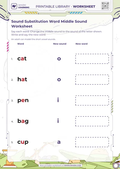 Sound Substitution Word Middle Sound Worksheet