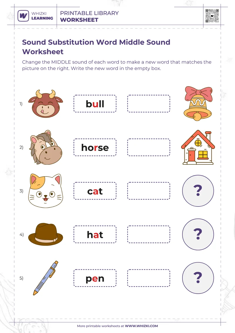 Sound Substitution Word Middle Sound Worksheet