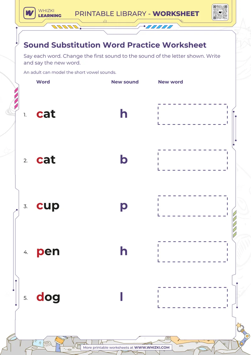Sound Substitution Word Practice Worksheet