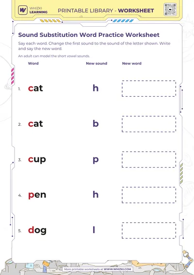 Sound Substitution Word Practice Worksheet