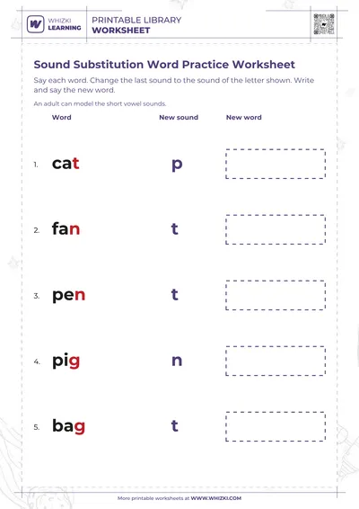 Sound Substitution Word Practice Worksheet
