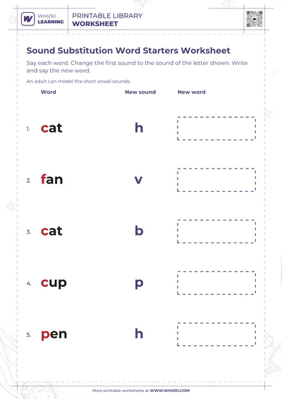 Sound Substitution Word Starters Worksheet
