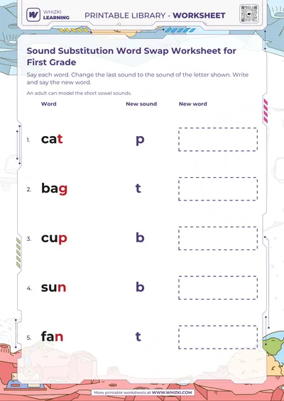 Sound Substitution Word Swap Worksheet for First Grade