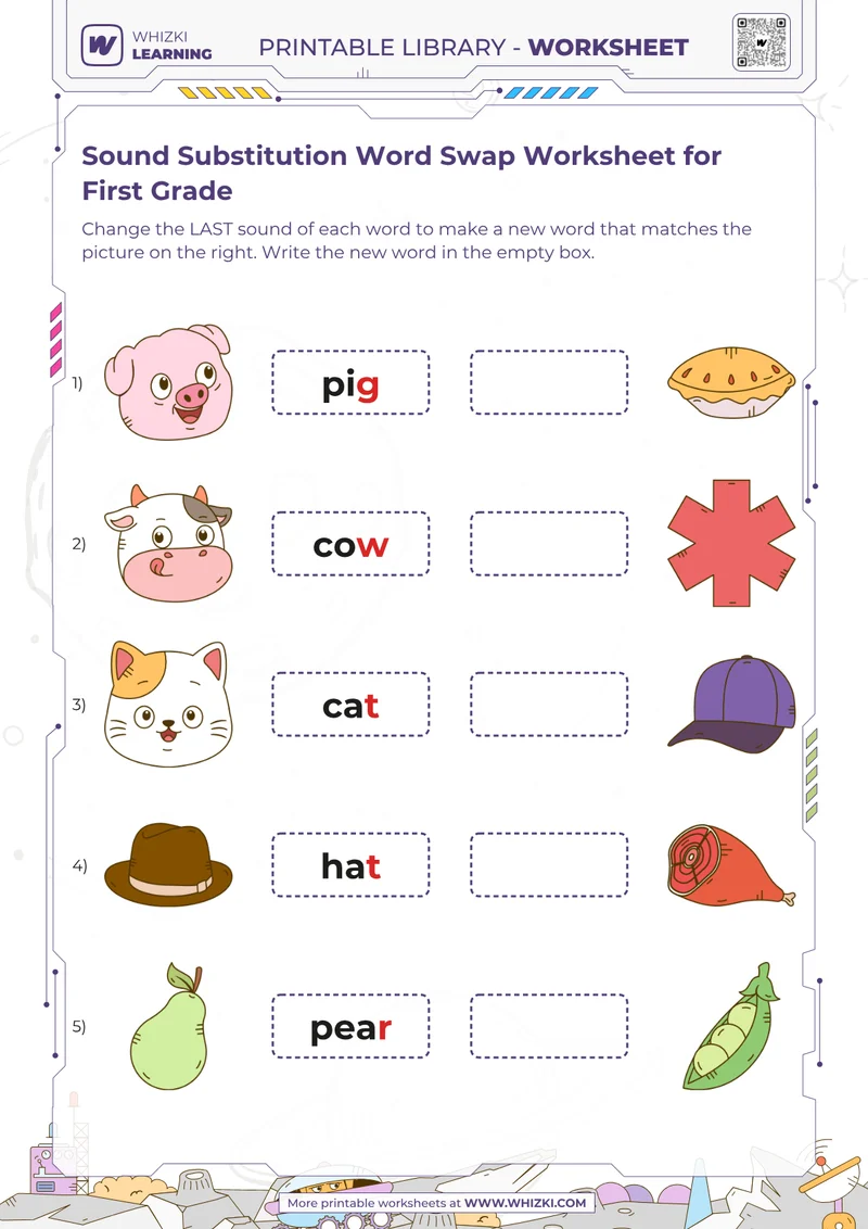 Sound Substitution Word Swap Worksheet for First Grade