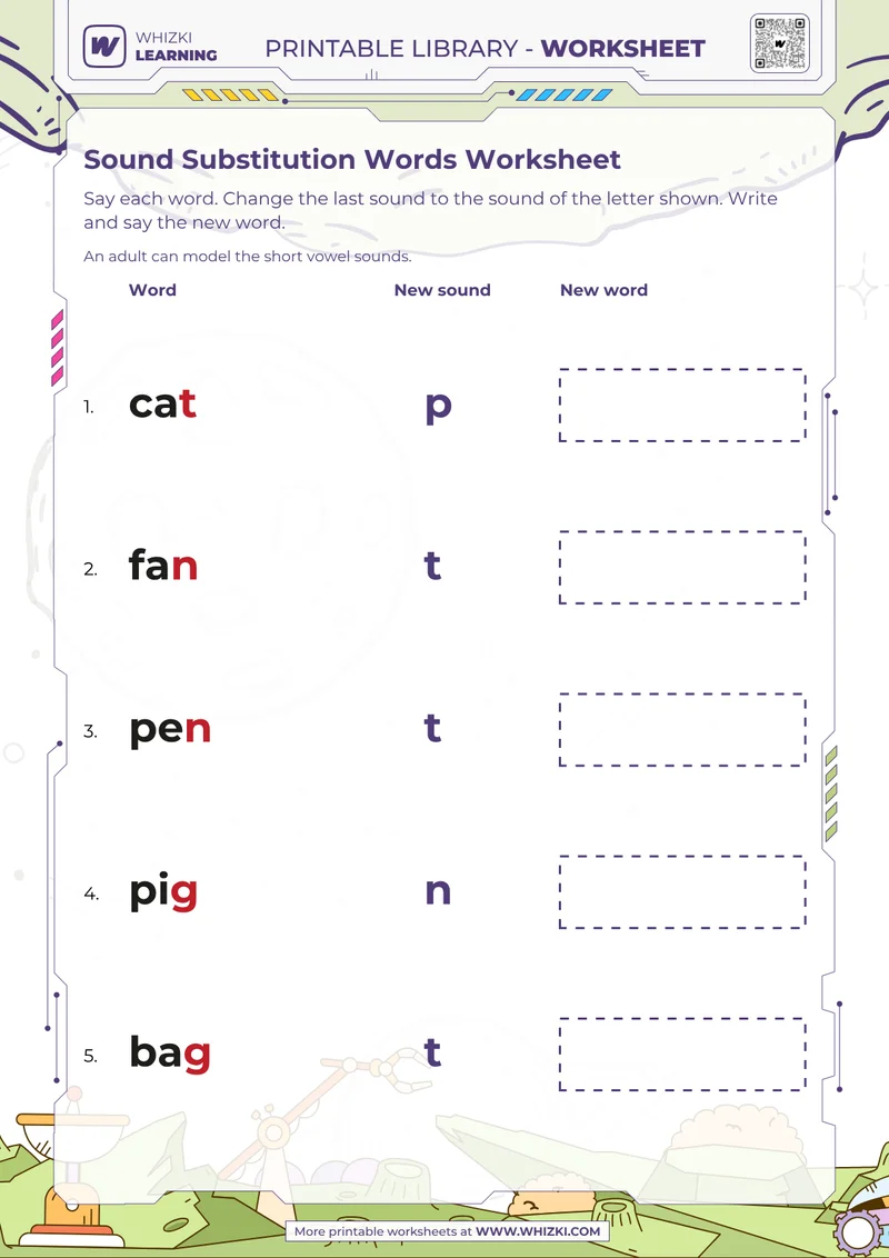 Sound Substitution Words Worksheet