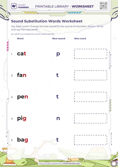 Sound Substitution Words Worksheet