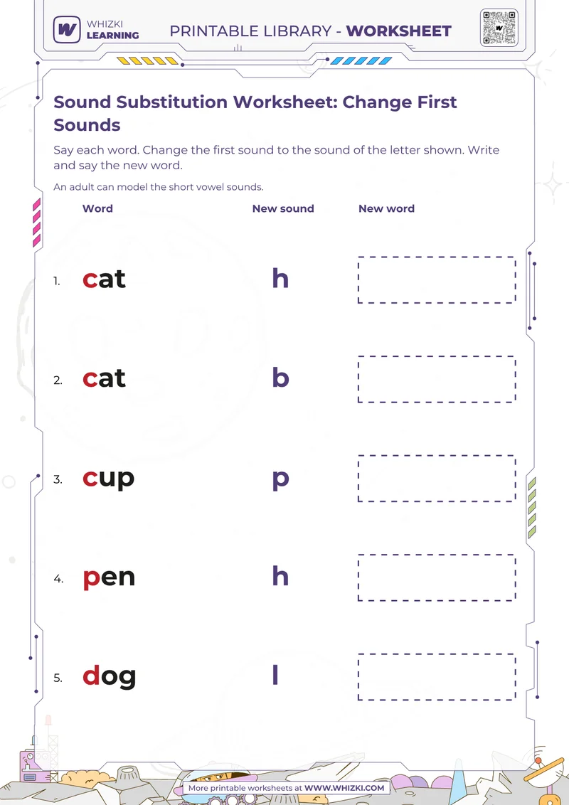Sound Substitution Worksheet: Change First Sounds