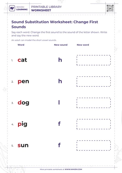 Sound Substitution Worksheet: Change First Sounds