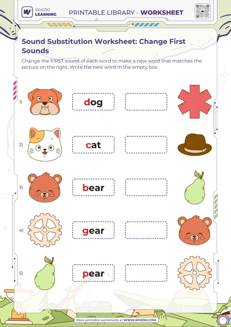 Sound Substitution Worksheet: Change First Sounds