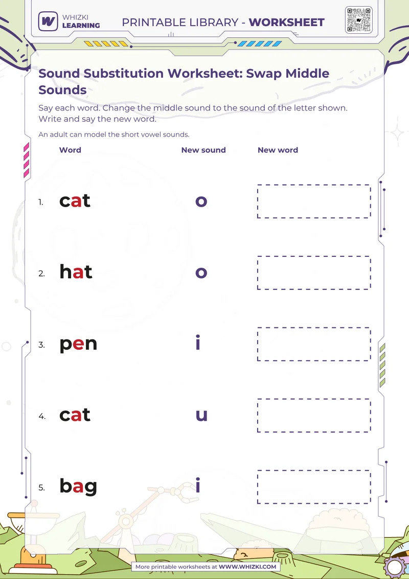 Sound Substitution Worksheet: Swap Middle Sounds