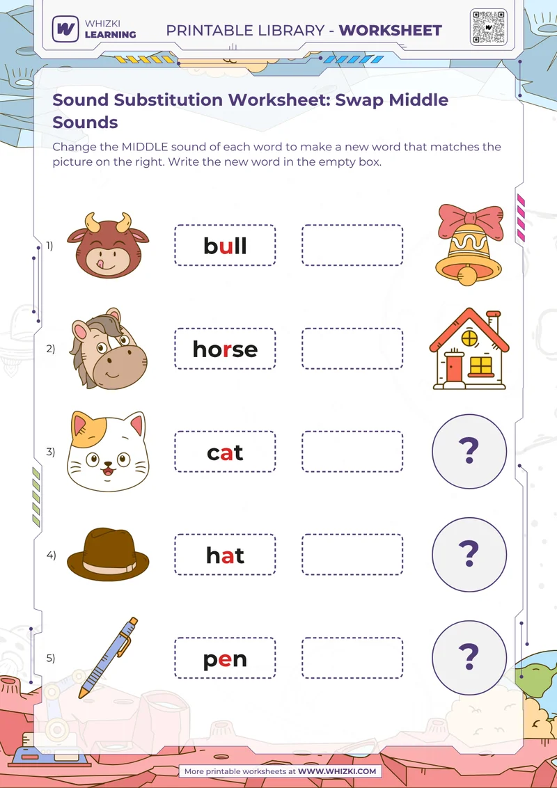 Sound Substitution Worksheet: Swap Middle Sounds