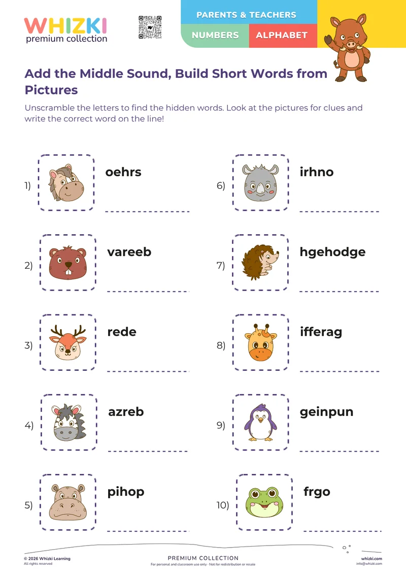 Add the Middle Sound, Build Short Words from Pictures