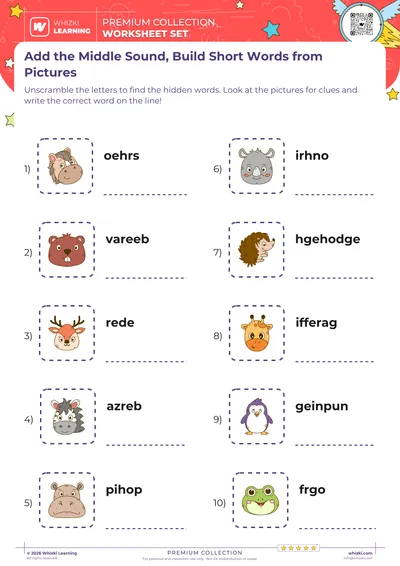 Add the Middle Sound, Build Short Words from Pictures
