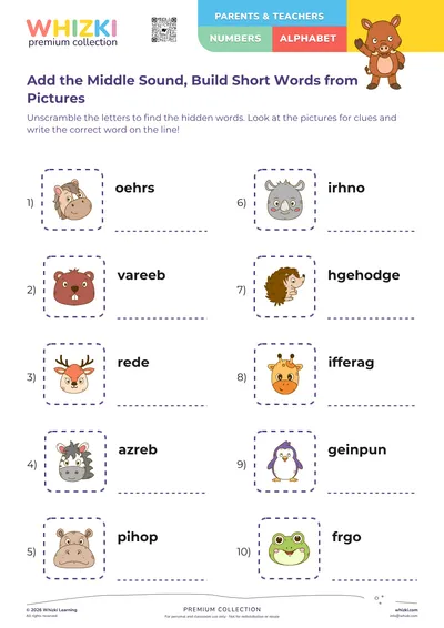 Add the Middle Sound, Build Short Words from Pictures