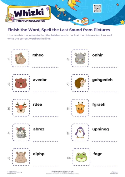 Finish the Word, Spell the Last Sound from Pictures