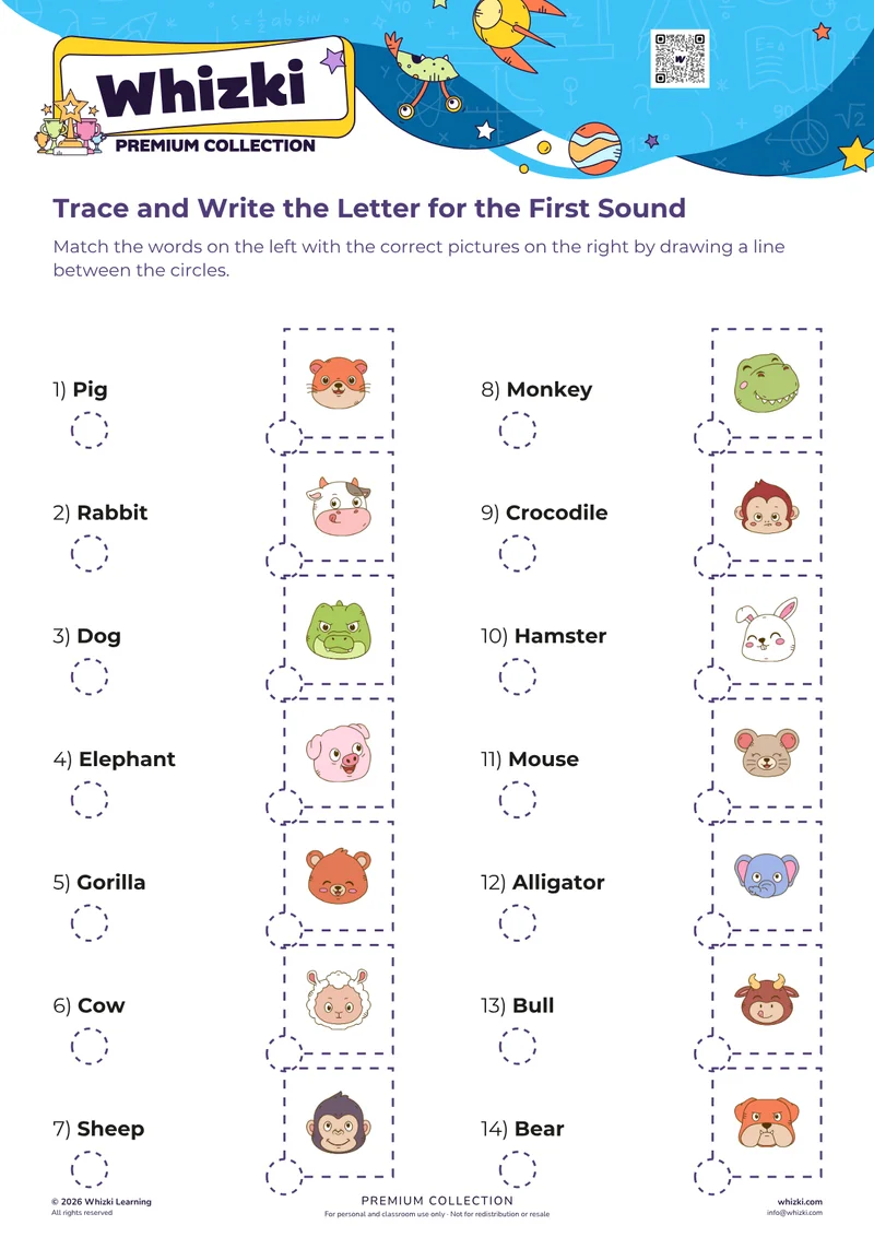 Trace and Write the Letter for the First Sound